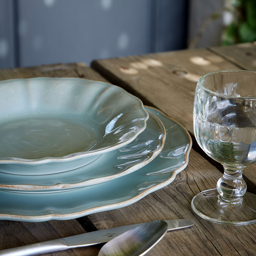 Alentejo deep plate 24.5 cm, turquoise stoneware with hand-painted wavy rims - Costa Nova - 5606739930134