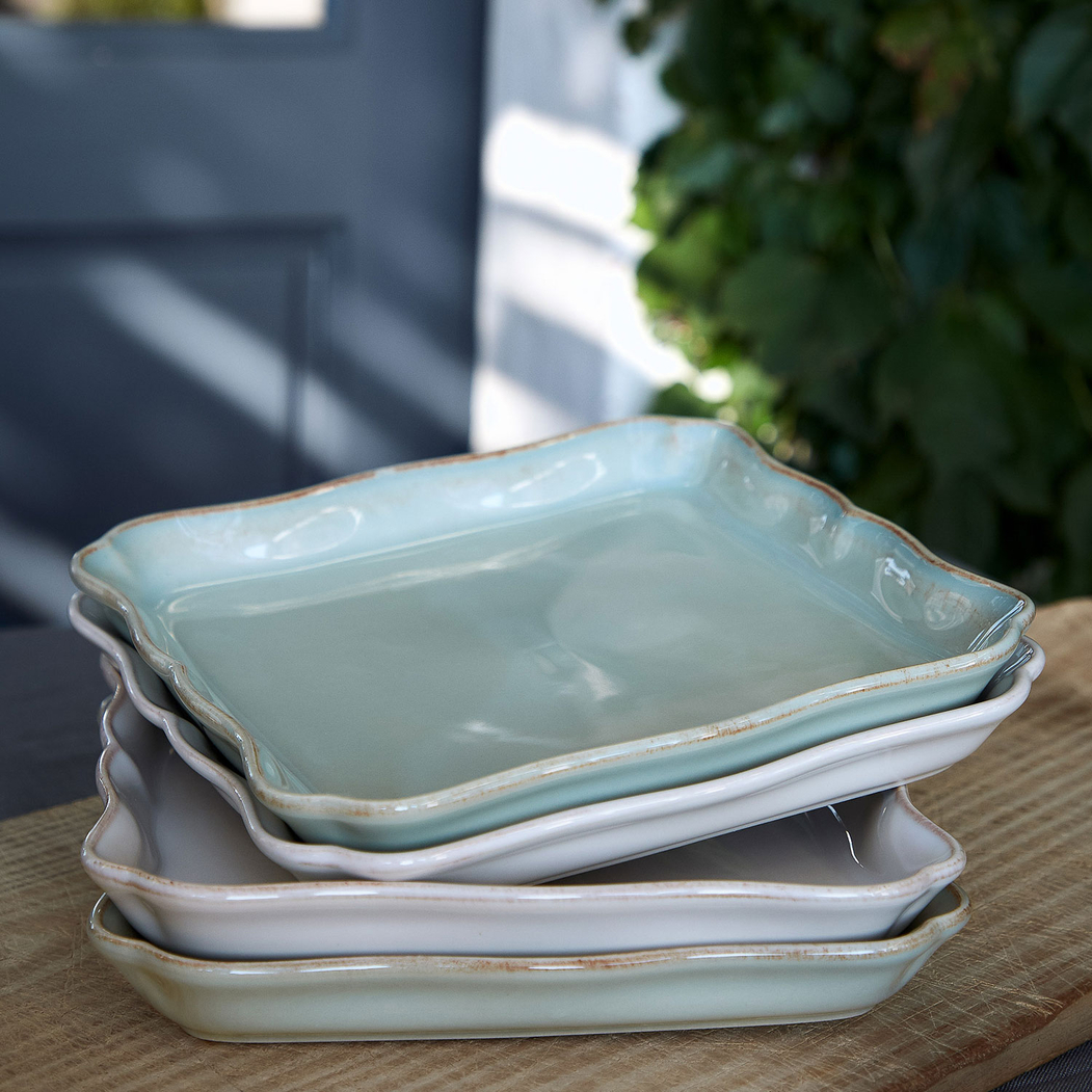 Prato quadrado Alentejo 21 cm, grés turquesa com rebordos ondulados pintados à mão - Costa Nova - 5606739912819
