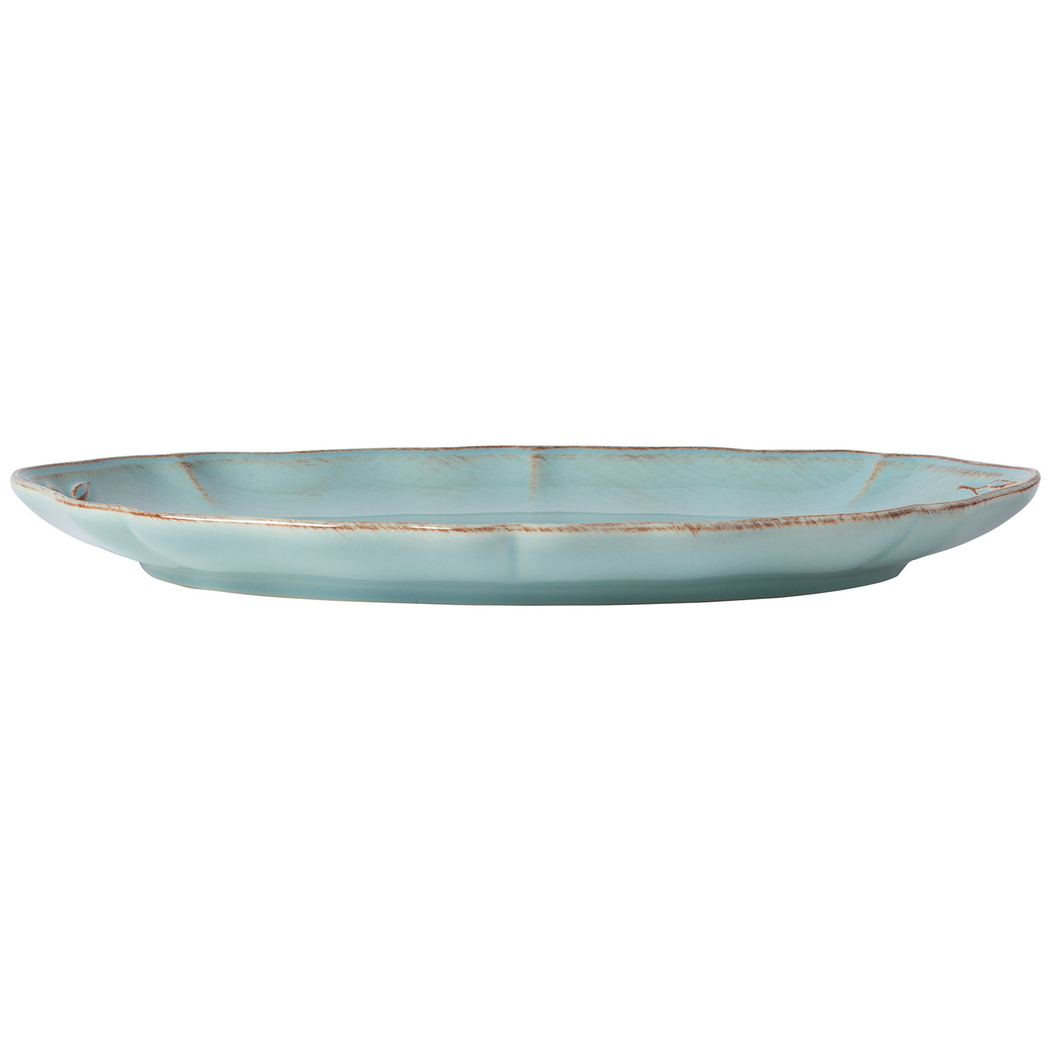 Travessa oval Alentejo 32,3 cm, grés turquesa com rebordos ondulados pintados à mão - Costa Nova - 5606739952174