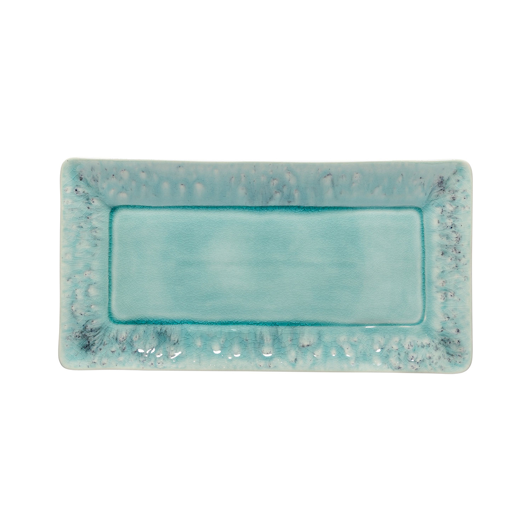 Madeira rectangular platter 34 x 18cm, blue stoneware with handcrafted crackled finish