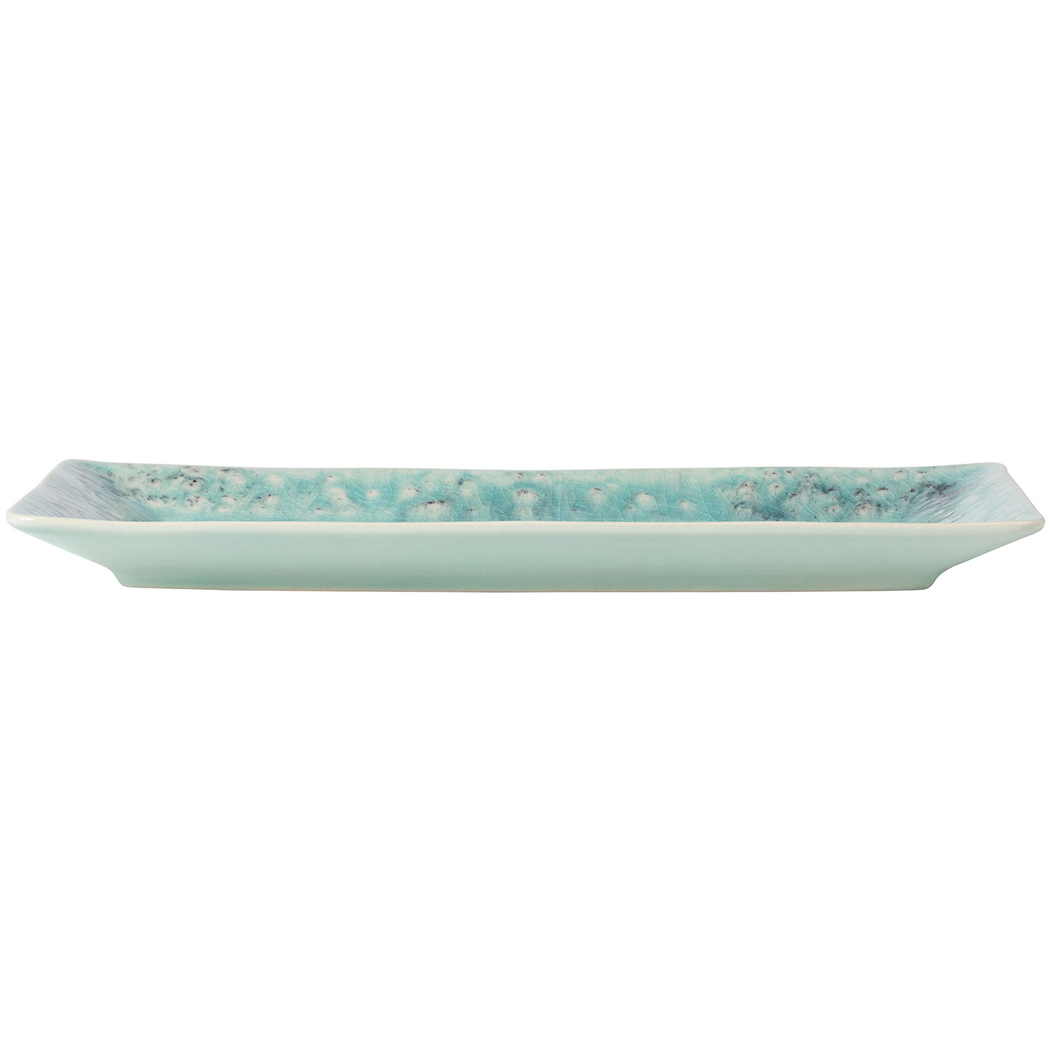 Travessa retangular Madeira 34 x 18cm, grés azul com acabamento craquelado artesanal - Costa Nova - 5606739933135