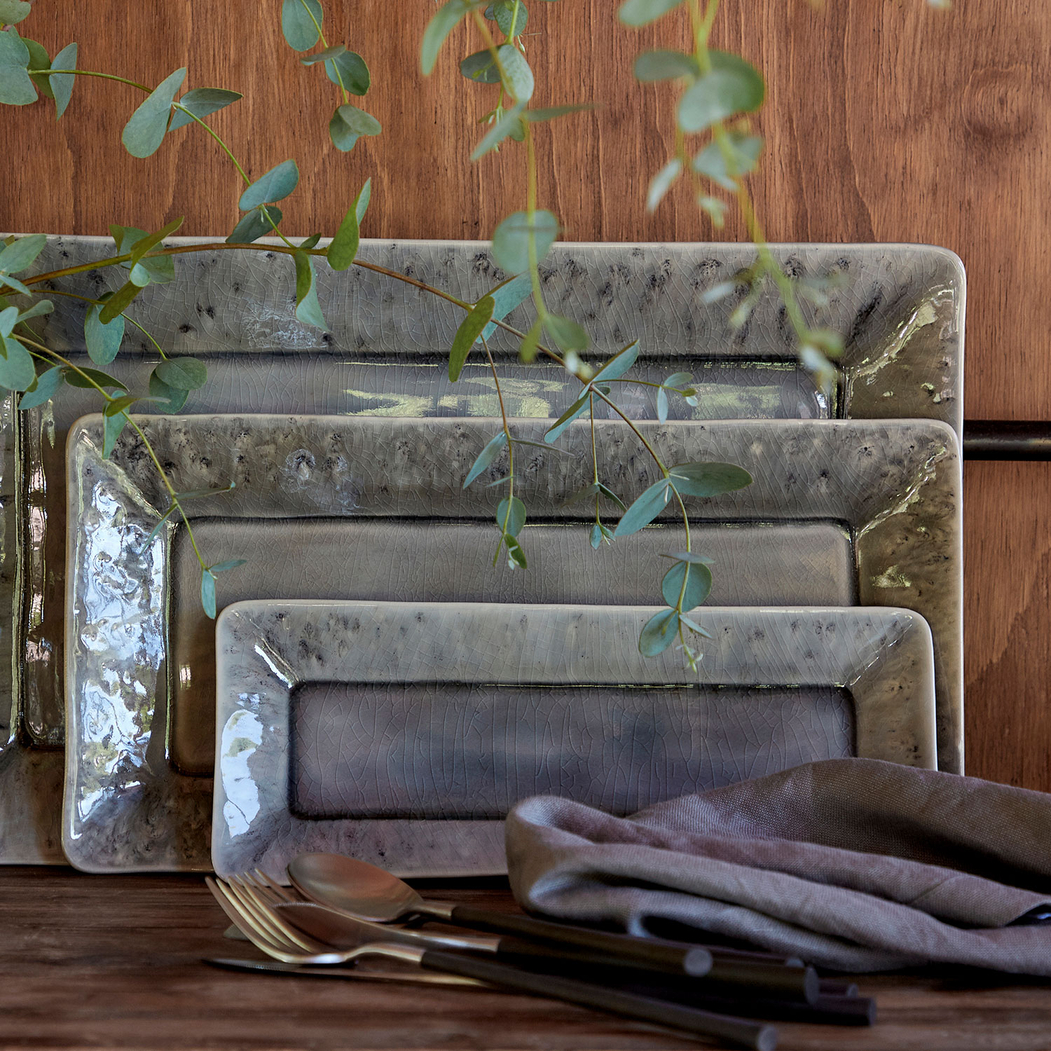 Madeira rectangular platter 34 x 18cm, grey stoneware with handcrafted crackled finish - Costa Nova - 5606739933142