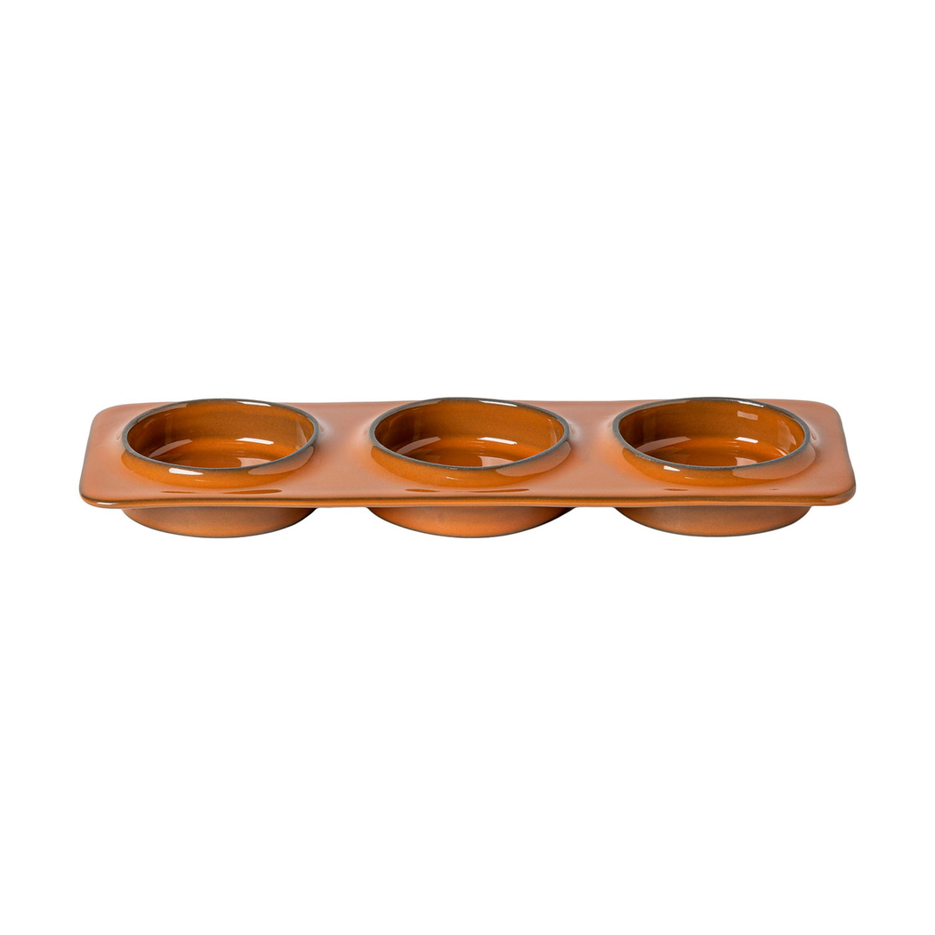 Travessa retangular castanho com 3 divisórias 28 x 9,9 cm - Costa Nova - 5606739961640