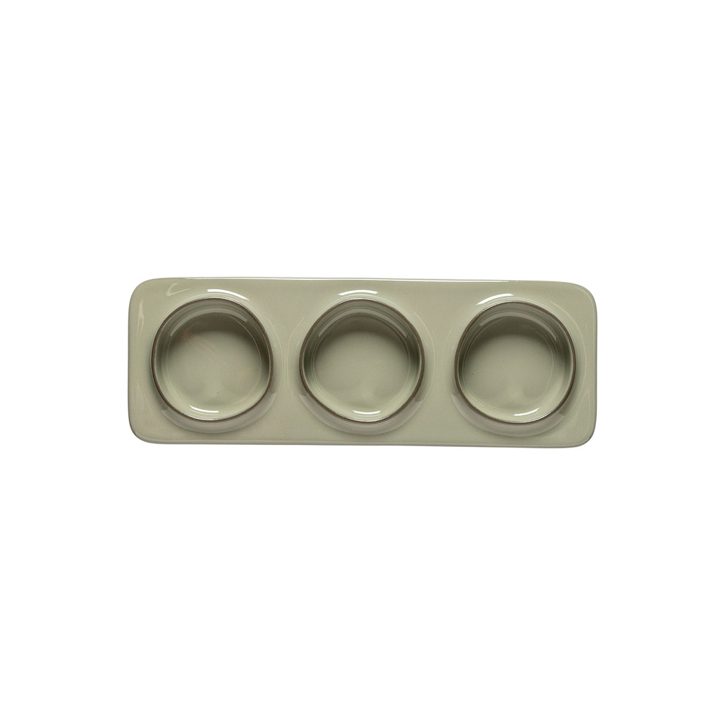 Sage green rectangular platter with 3 sections 28 x 9.9 cm - Costa Nova - 5606739971601