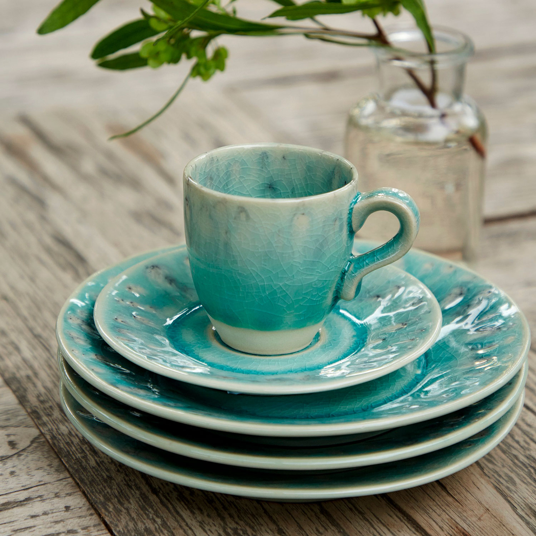 Chávena de café e pires Madeira 80ml, grés azul com acabamento craquelado artesanal - Costa Nova - 5602737106960