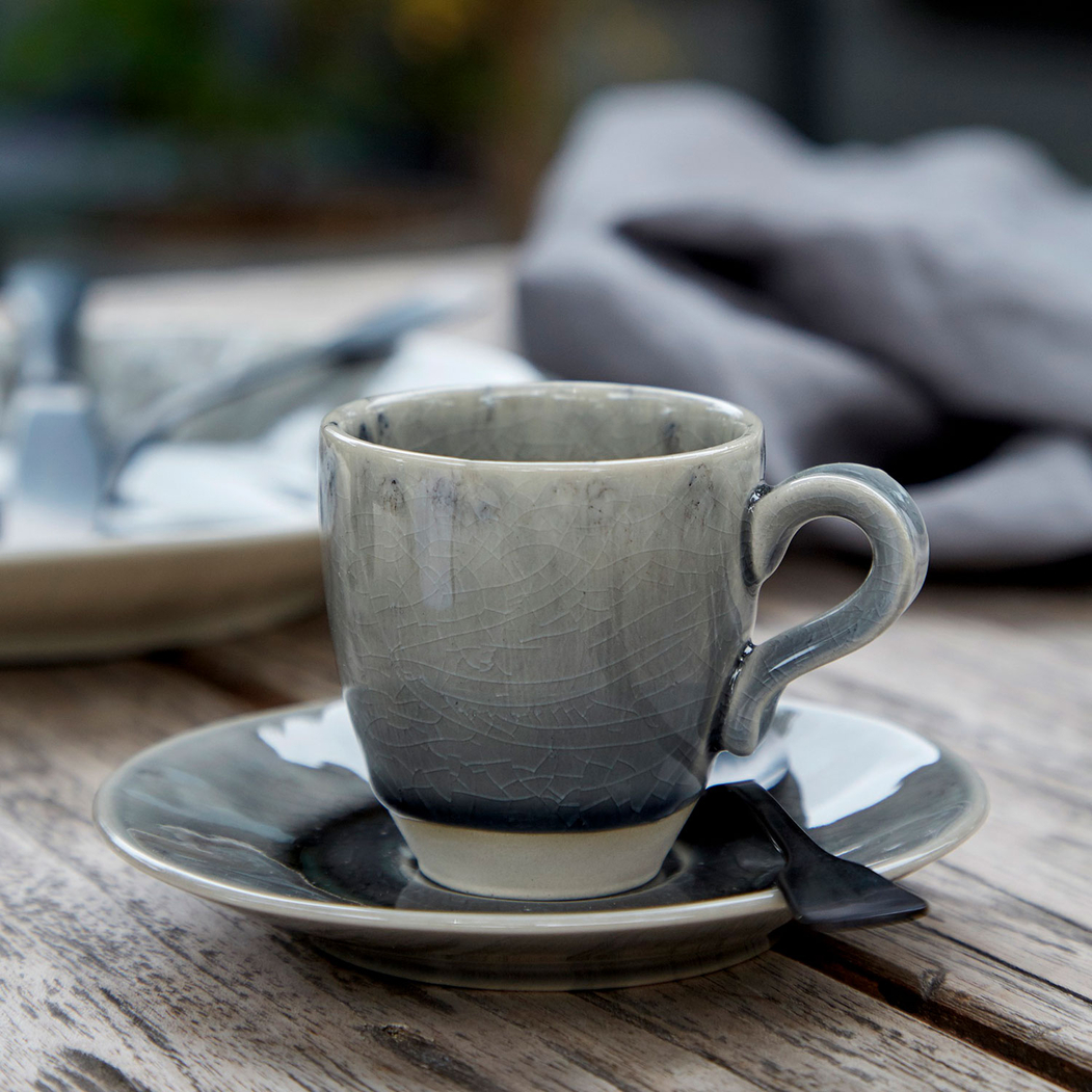 Chávena de café e pires Madeira 80ml, grés cinza com acabamento craquelado artesanal - Costa Nova - 5602737106977