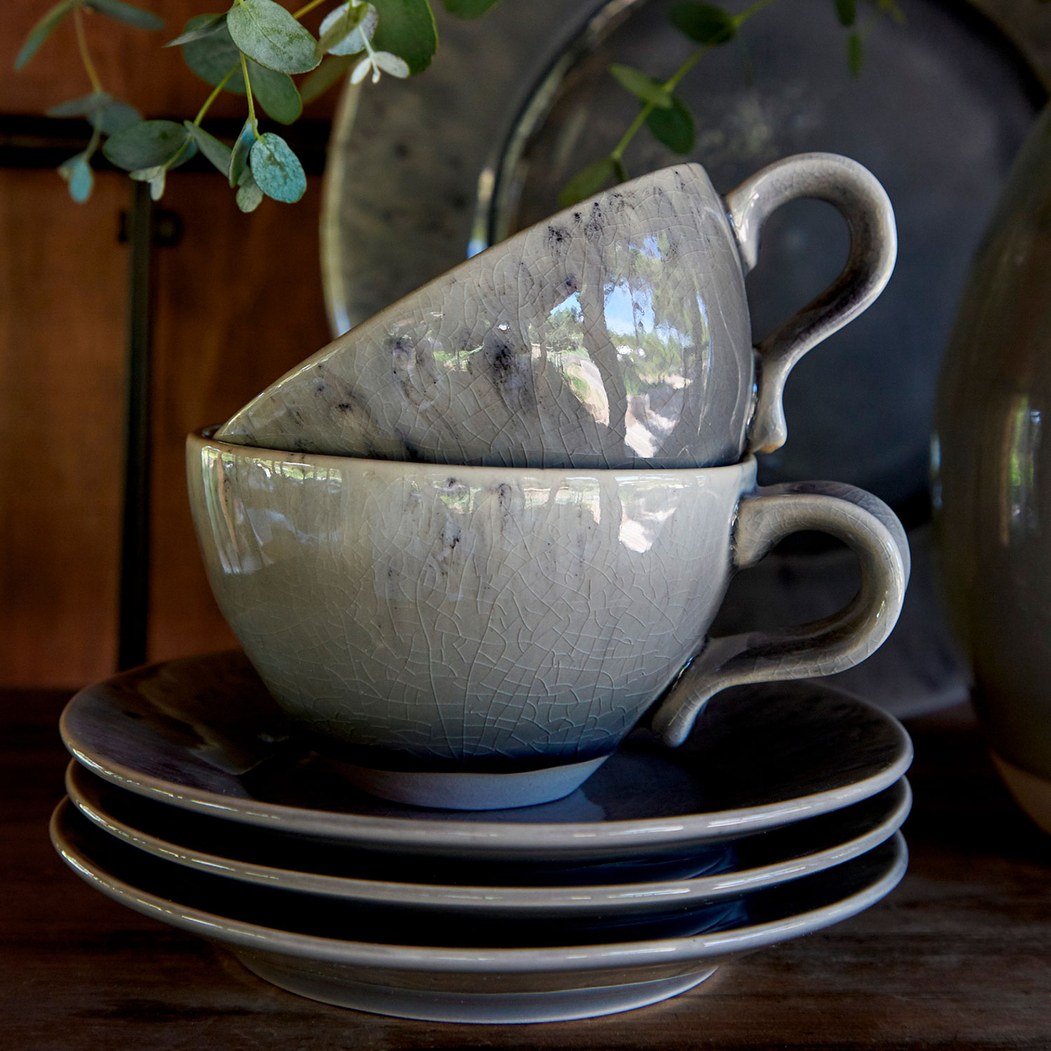 Madeira tea cup and saucer 250ml, grey stoneware with handcrafted crackled finish - Costa Nova - 5602737106991