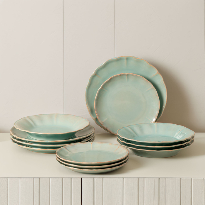 Alentejo 12-Piece dinnerware set, fine stoneware with hand-painted wavy rims - Costa Nova - 5602737107172