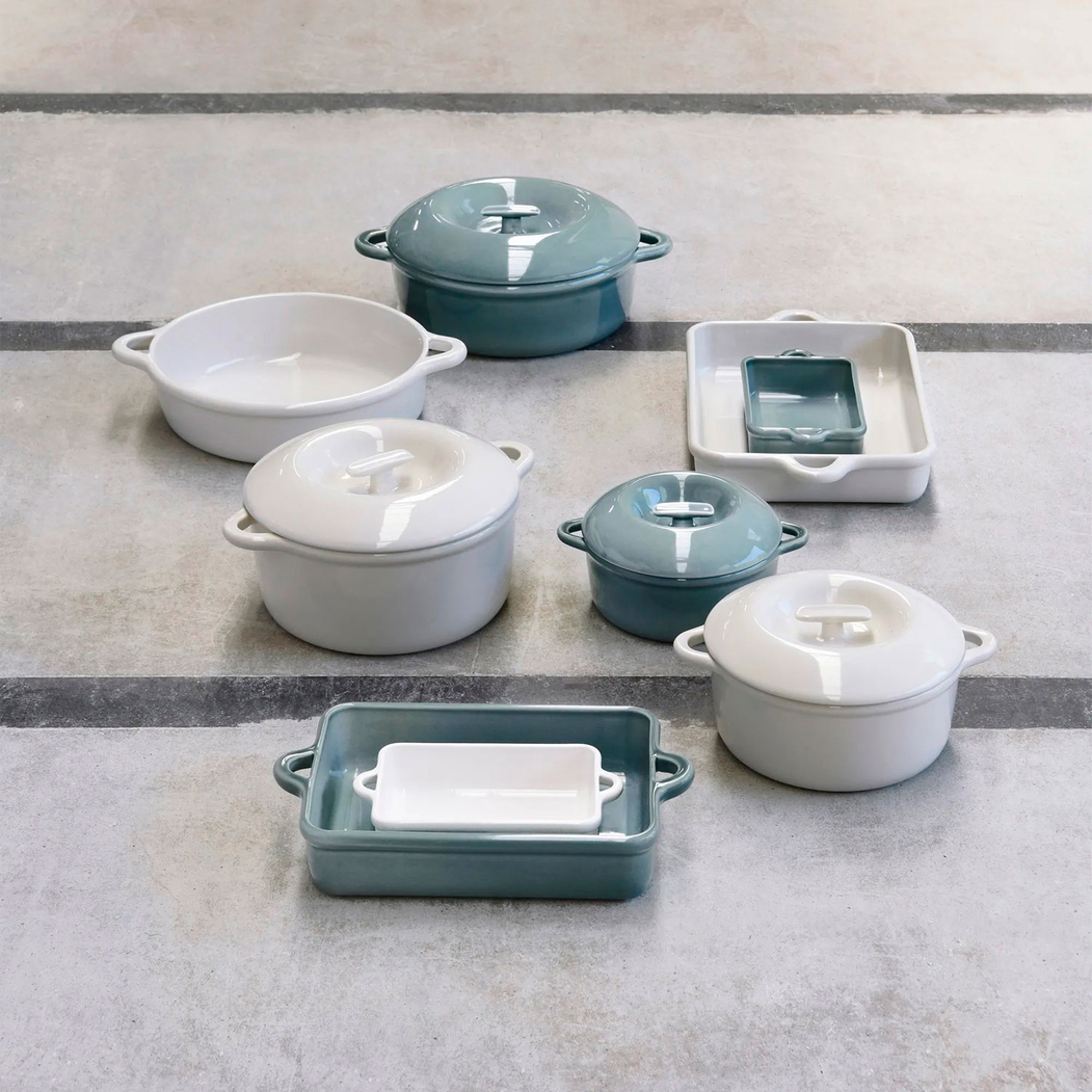 Bombance Green Roasting Dish 34x25cm, vitrified Porcelain - Revol - 3198246601093