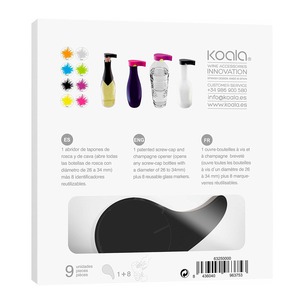 Multipurpose Bottle Opener and Corks + colorful glass markers - Koala - 8436040963753