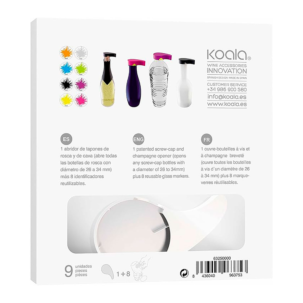 Multipurpose Bottle Opener and Corks + colorful glass markers - Koala - 8436040963777