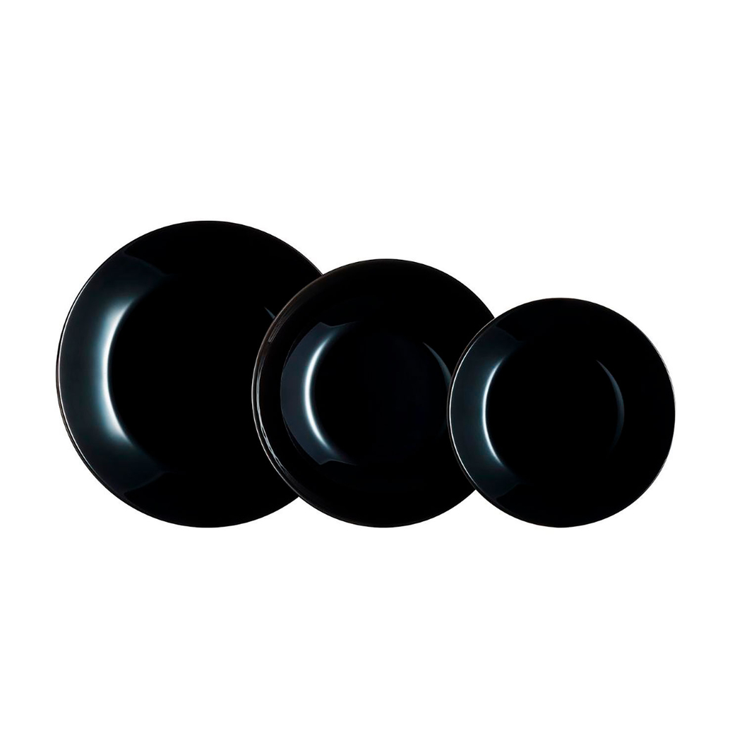 Conjunto pratos Zelie vidro preto 18 peças - 6 pessoas - Luminarc - 0883314900071