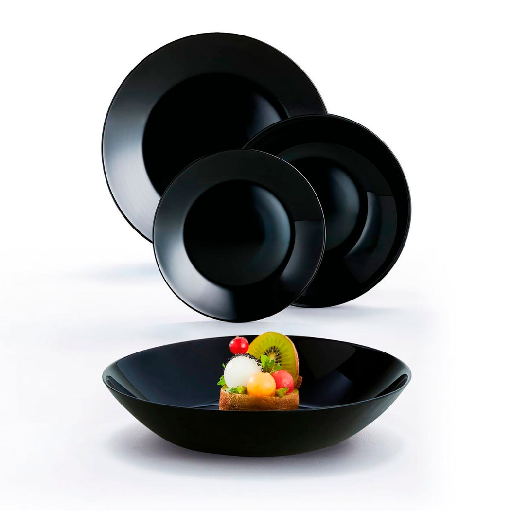 Conjunto pratos Zelie vidro preto 18 peças - 6 pessoas - Luminarc - 0883314900071