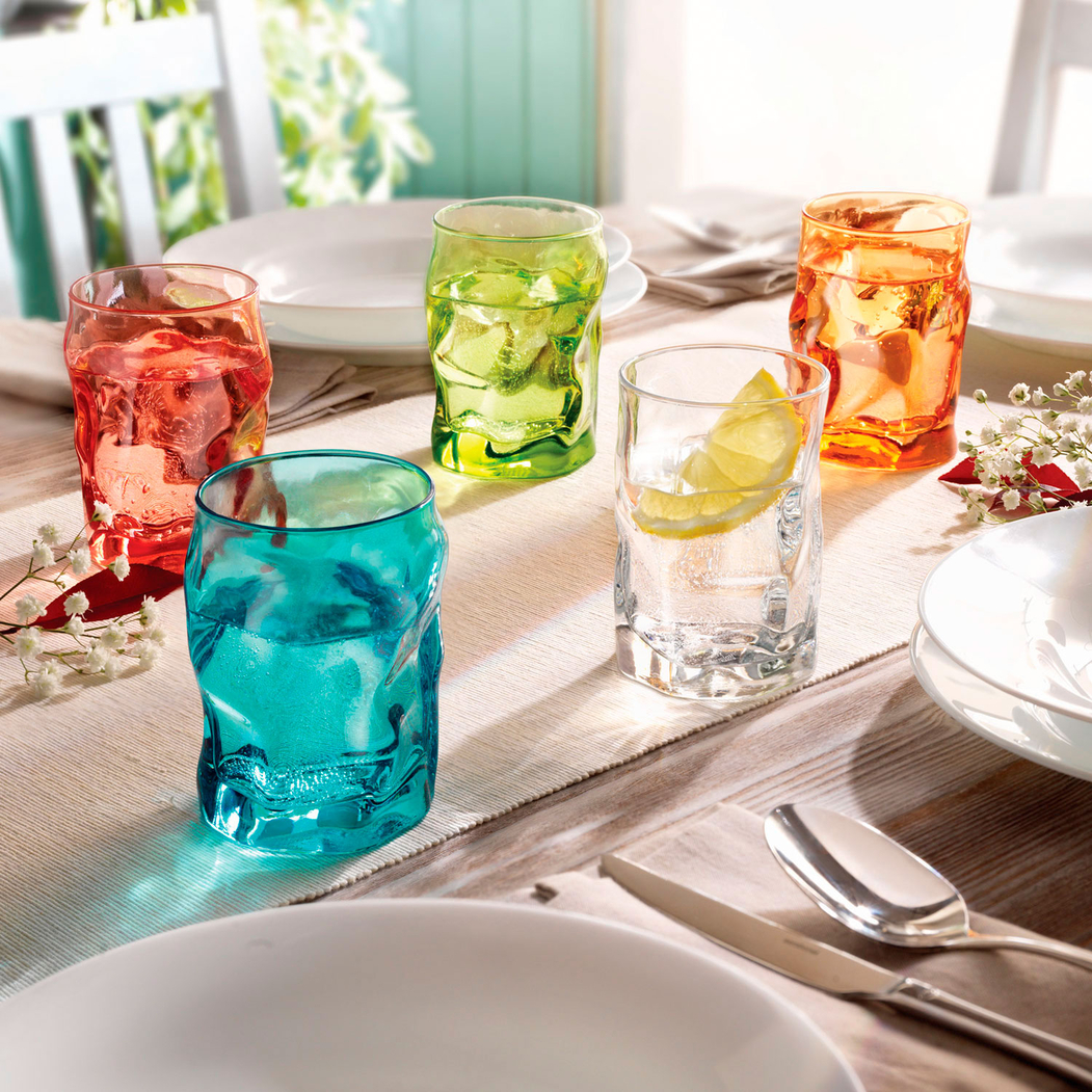 6 x 300 ml orange Sorgente tumblers with a wave design - Bormioli Rocco - 5602737106786